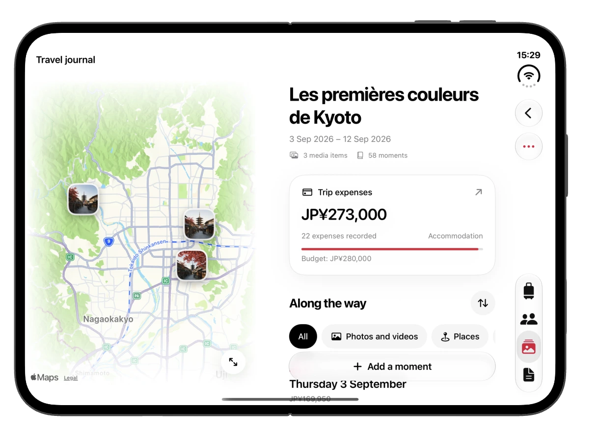 The Kyoto travel journal and map on opposite sides of the Duo fold.