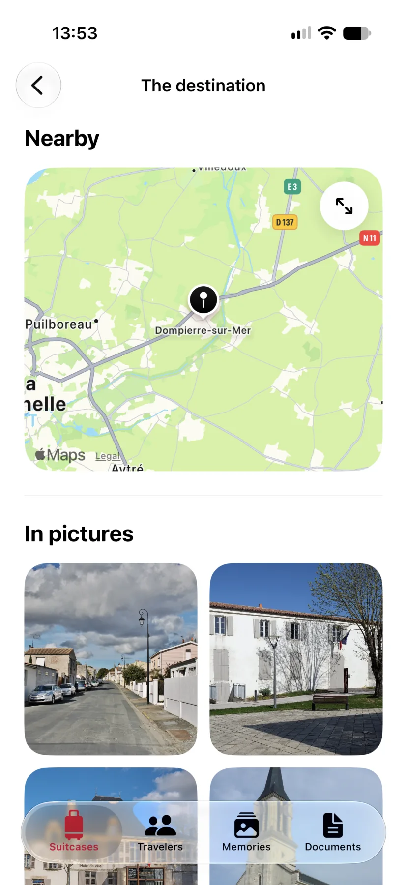 Nearby destination map and photos in Valise