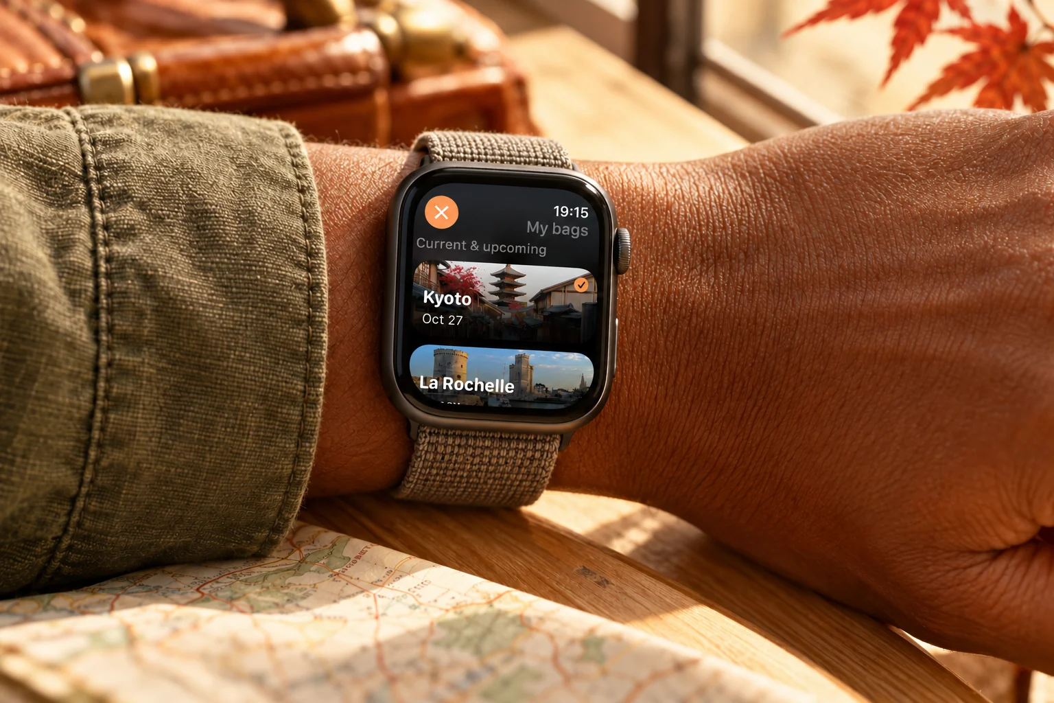 The Kyoto and La Rochelle trip gallery on Apple Watch.